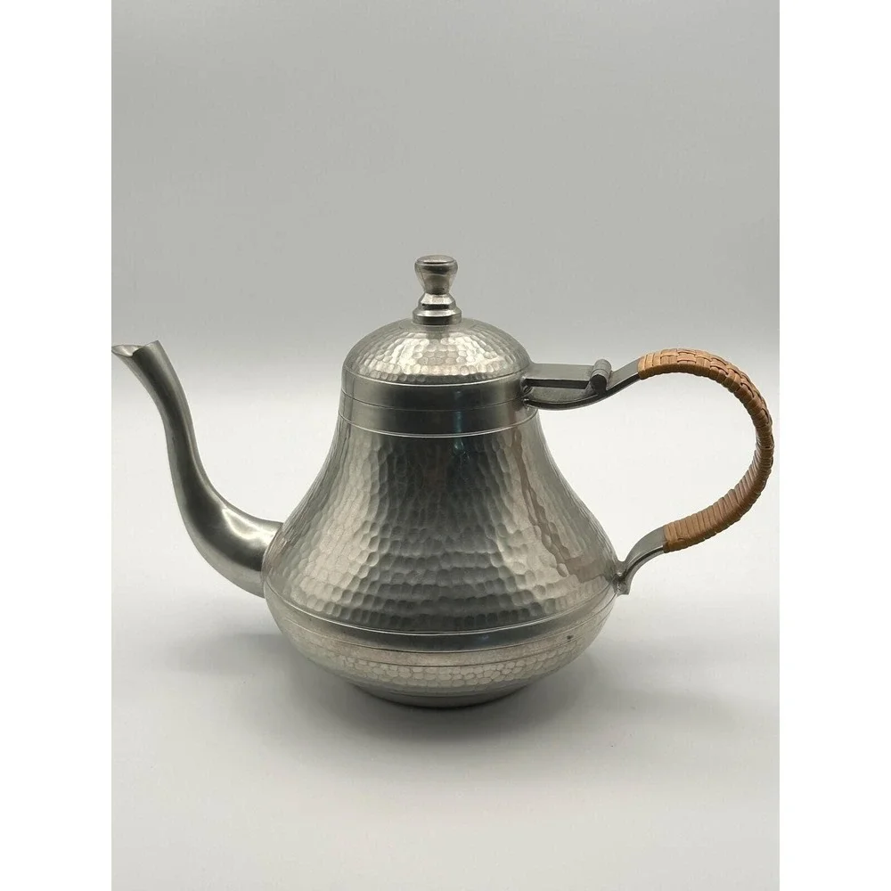 Vintage Hammered Pewter Teapot —  Mid‑Century Metal Teapot